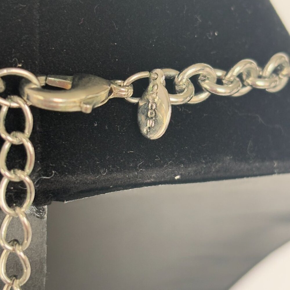 Chicos Long Necklace Multi-Bead Faux Gemstone Silver Chain Contemporary 40" Blue - Picture 3 of 8